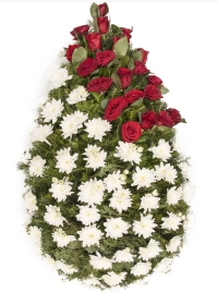 Coroana funerara crizantema si trandafiri rosii 2